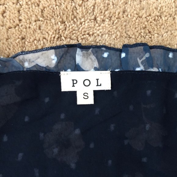 POL Floral Print Short Sleeve Navy Top - S - Picture 4 of 10